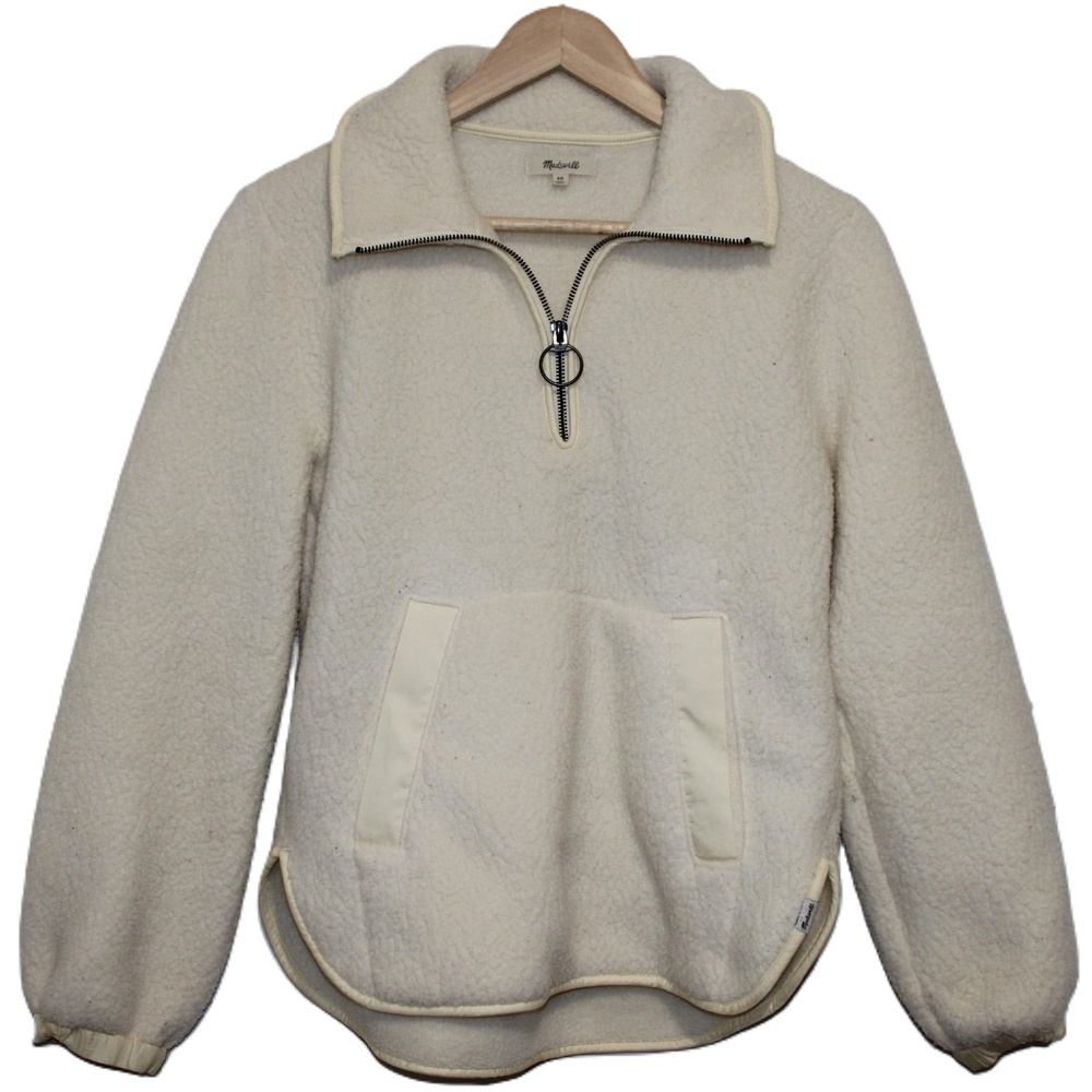 Womens Madewell Polartec Fleece Popover Jacket Antique Cream Sherpa K1507 Sz XS